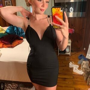 Elegant Black Dress with Embellished Straps